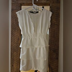Urban Outfitters Cream Tiered Scallop White Dress.